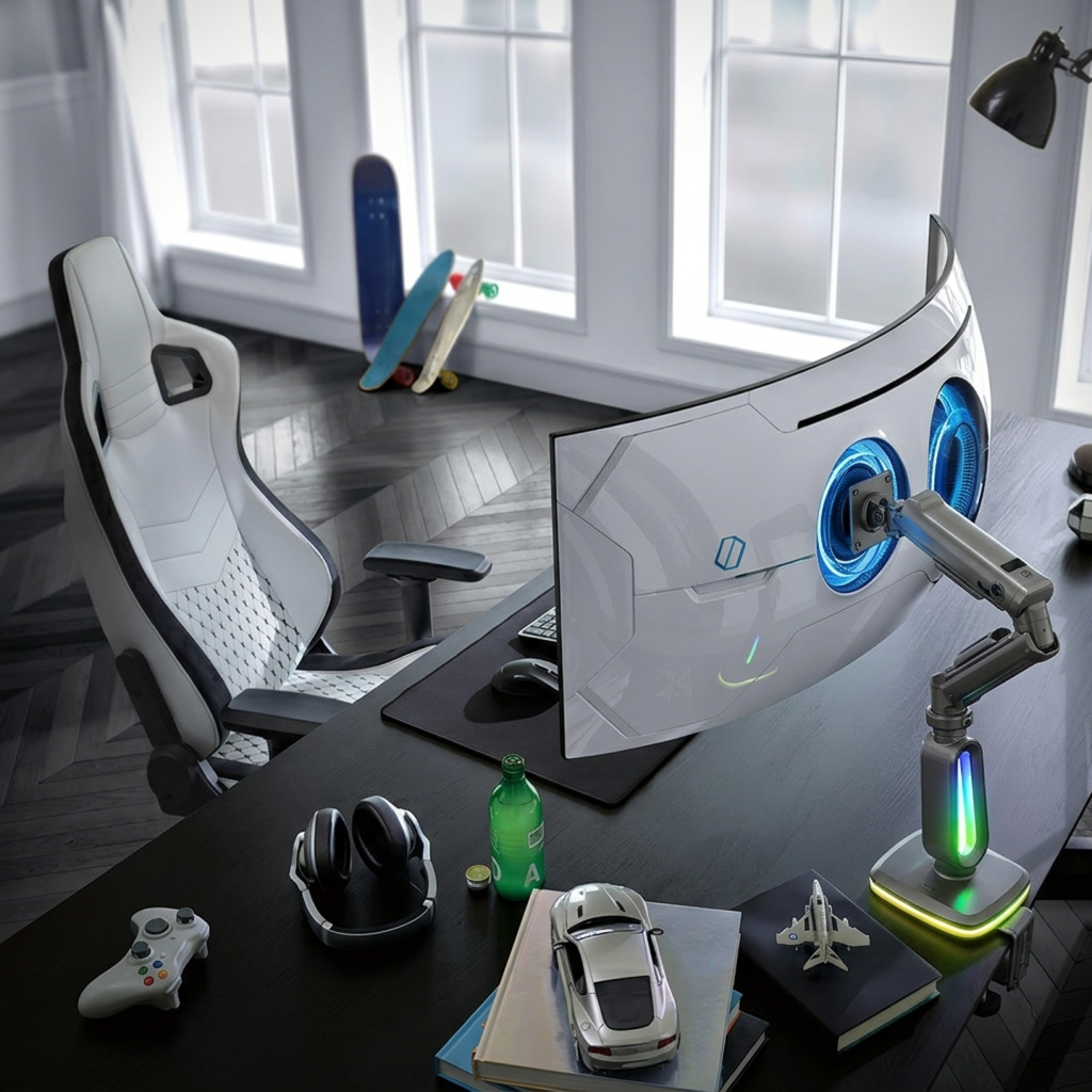 wmremove-transformed.png Lumen Gaming : 4K Screen Monitor + Articulated Arm Complete Setup - الصورة 1